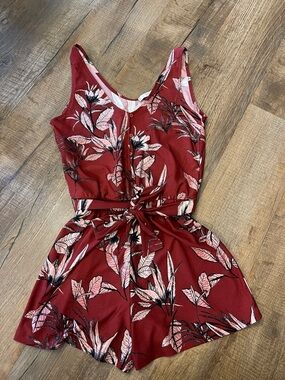 Mango Rust Red Floral Button-Front romper
